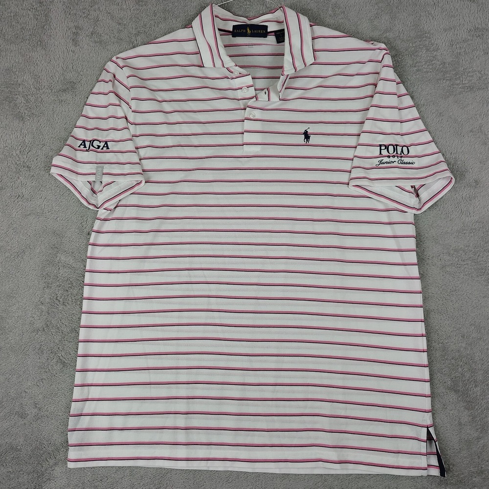 Polo Ralph Lauren Shirt Short Sleeve  Pro-fit JR.‎ Classic AJGA Sz L Pink Stripe
